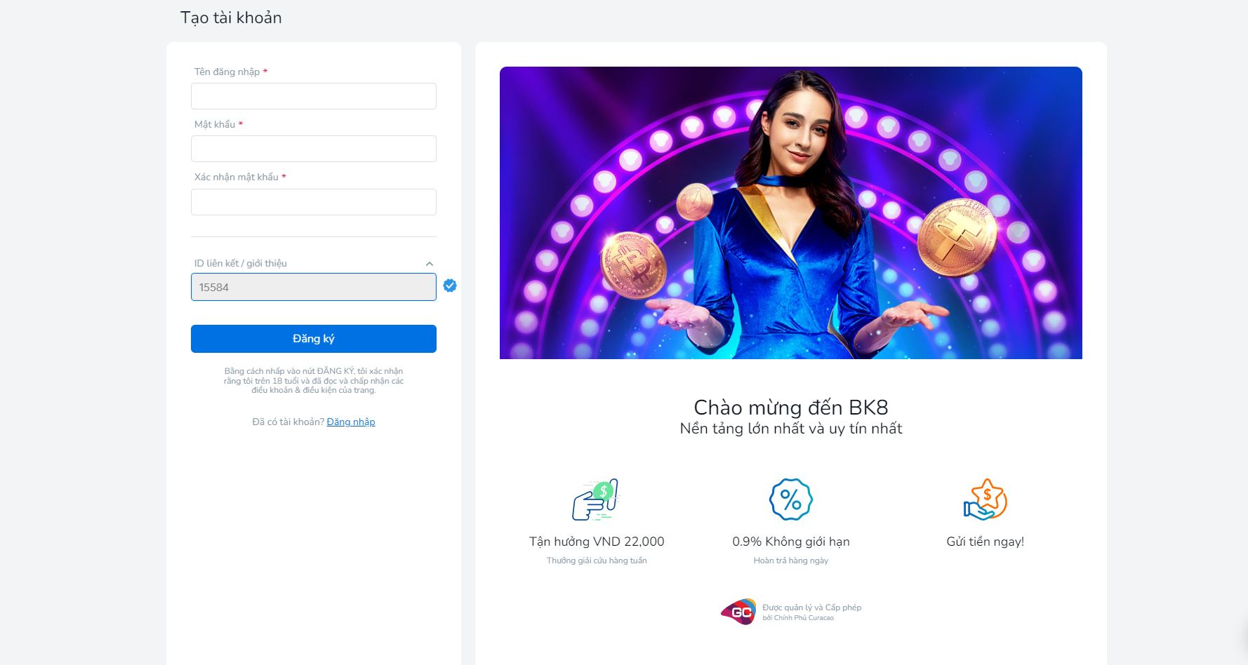 Hướng dẫn đăng ký tài khoản cá cược BK8 chi tiết nhất